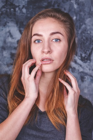 young sexy girl in a stylish jacket.の写真素材