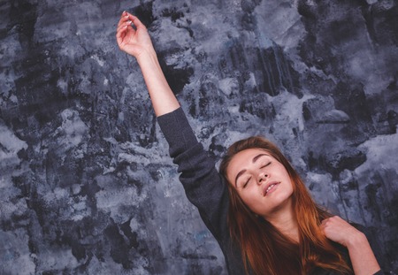 young sexy girl in a stylish jacket.の写真素材