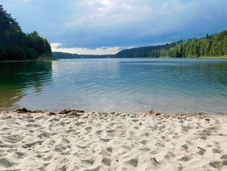 Summer turquoise forest lakeの写真素材