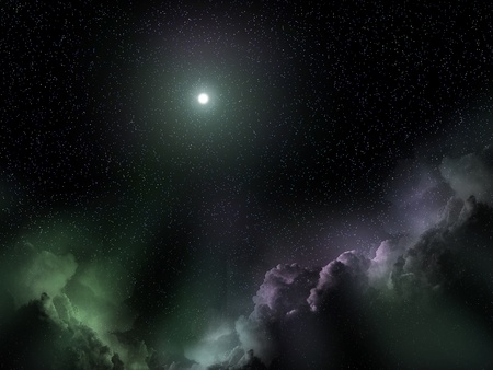 Space chrismas landscape with a Bethlehem star and galaxy clouds