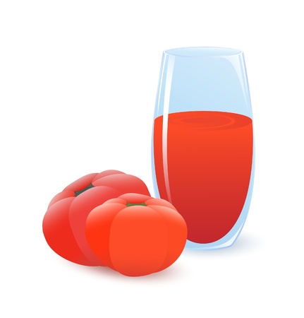 Two ripe tomatoes and glass of tomato juiceのイラスト素材
