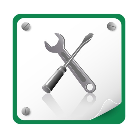 Screwdriver with a hammer on a sheet of paper with the wrapped up cornerのイラスト素材