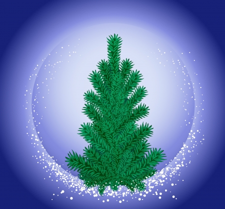 Christmas fir-tree and falling snow on a background of the night sky.のイラスト素材
