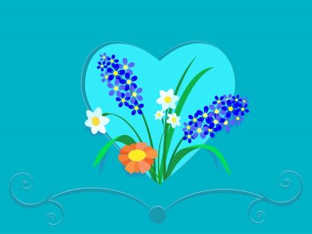 Beautiful field flowers in a frame in the form of heartのイラスト素材