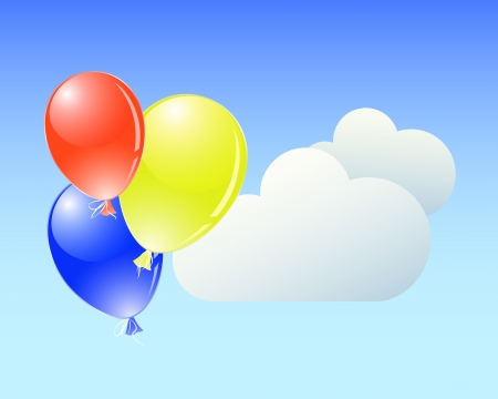 Flying colorful balloons and clouds のイラスト素材