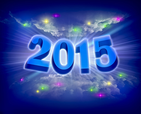 Ciphers 2015 on a background of clouds, stars and beams