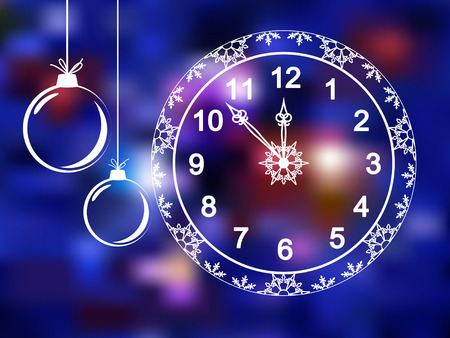 Christmas clock with Christmas balls on the blurry backgroundのイラスト素材