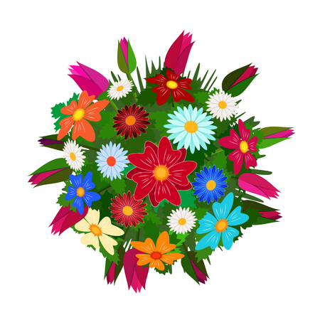 Bouquet of flowers, isolated on white. Top view.のイラスト素材