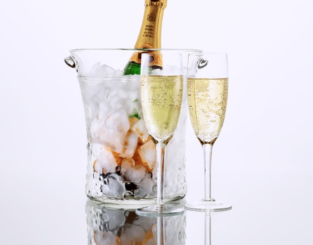Veuve Clicquot Champagne with bucket and glassesのeditorial素材
