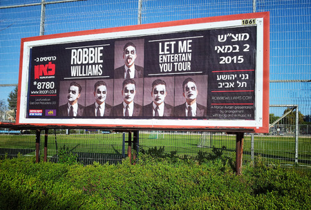 Rishon Le Zion, Israel - April 24, 2015:  Robbie Williams will perform his Let Me Entertain You Tour at Tel Aviv, HaYarkon Park on 2 May 2015のeditorial素材