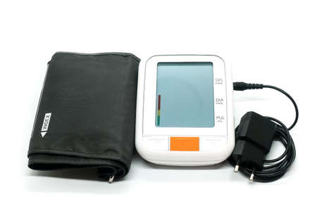An electronic device for measuring blood pressure at home. Large display, automatic cuff. Mains...