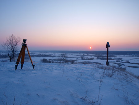 Photographer's work. Morning winter landscape. Sunrise and frostの写真素材