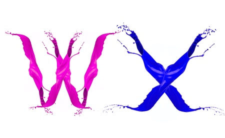 Colored liquid alphabet letters isolated on white background の写真素材