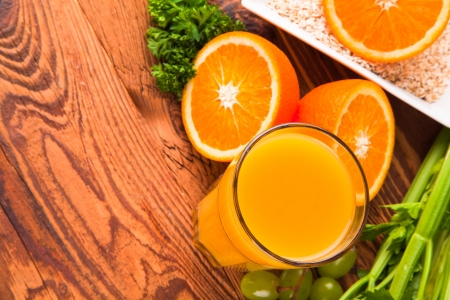 Fresh juice,Healthy drink on woodの写真素材