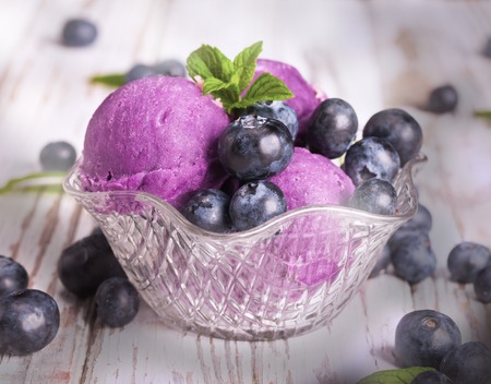 Ice cream, blueberry sundaeの写真素材