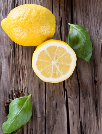 Lemon on wooden tableの写真素材