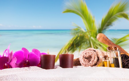 spa concept on tropical beachの写真素材