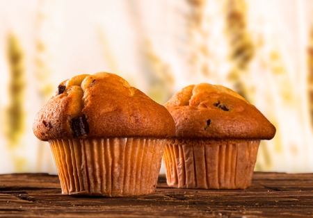 fresh muffins with nature background. Corn fieldの写真素材