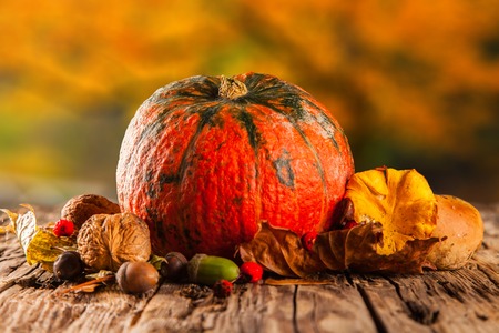 Autumn concept with seasonal fruits and vegetablesの写真素材