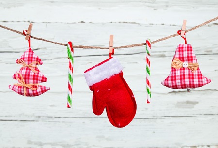 Christmas decoration on wood plant, snowの写真素材