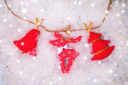 Christmas decoration on snow and snowflakeの写真素材