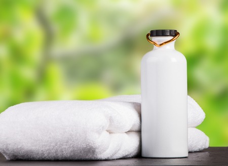 set for sports activities with nature green backgroundの写真素材