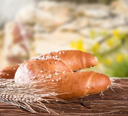 Variety of bread with nature green background