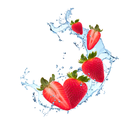 Fresh fruits, berries falling in water splash, isolated on white backgroundの写真素材