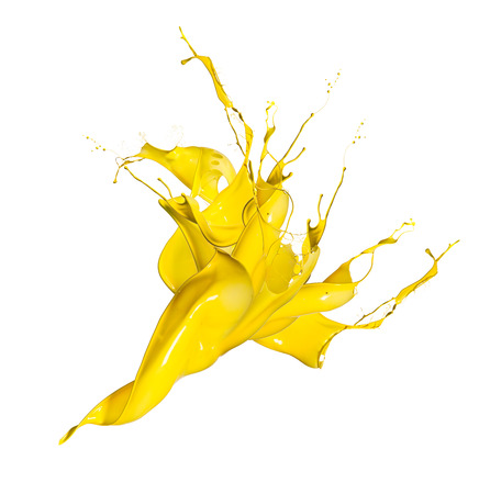 Shot of yellow paint splash isolated on white backgroundの写真素材