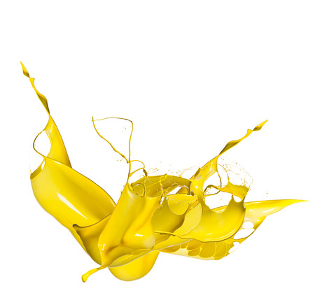 Shot of yellow paint splash isolated on white backgroundの写真素材