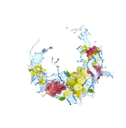 Water splash with grape isolated on whiteの写真素材