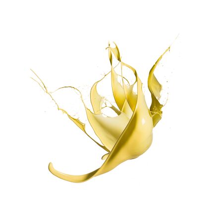 Shot of yellow paint splash, isolated on whiteの写真素材