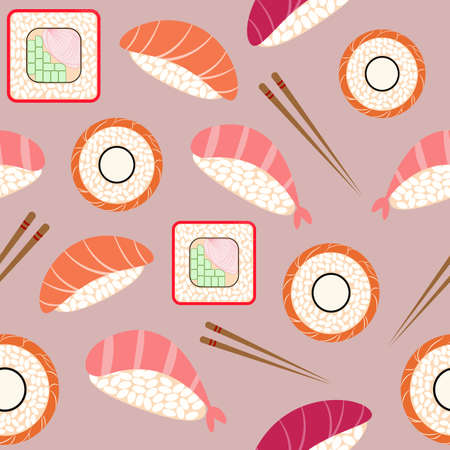 Vector pattern with rolls and sushiのイラスト素材
