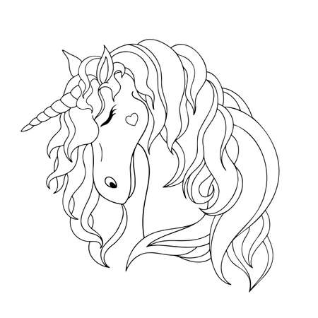 Vector illustration of a unicorn. Unicorn line art in beautiful style.のイラスト素材