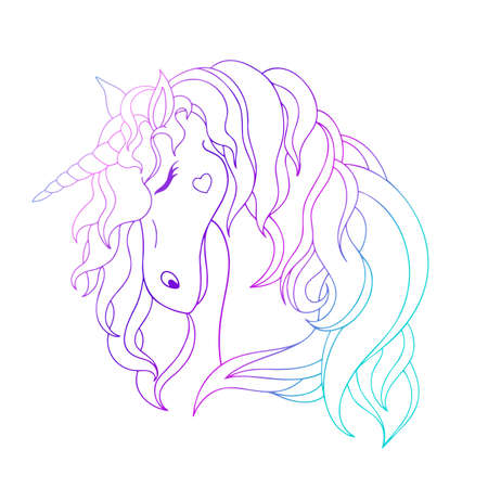 Vector illustration of a unicorn. Unicorn line art in beautiful style.のイラスト素材