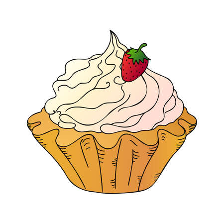 Delicate cute strawberry cupcake vector illustrationのイラスト素材