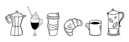 doodle vector coffee and cake collectionのイラスト素材