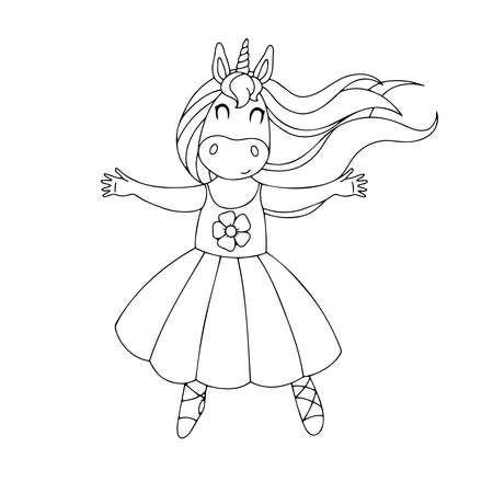 Vector illustration of a ballerina unicorn, a simple illustration in the style of a line art sketchのイラスト素材