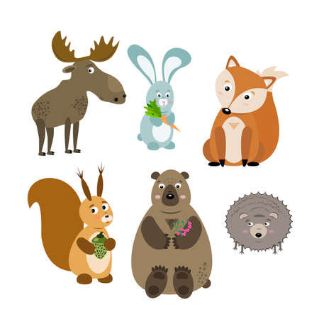vector illustration of animals in cartoon cute style. Animals in cartoon style. Vector graphic illustration. Vintage background fabric.のイラスト素材