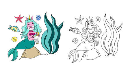 illustration with a unicorn mermaid for children's and adult books, clothing, office suppliesのイラスト素材