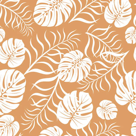 Vector seamless pattern in tropical style with leaves. Trendy print for fabricsのイラスト素材