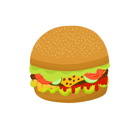 Illustration of a Burger, fast food illustrationの写真素材