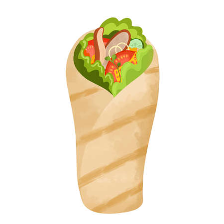 Illustration of juicy appetizing shawarma, fast food, street foodの写真素材