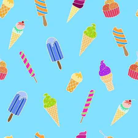 Vector illustration with ice cream, summer seamless pattern. Cartoon ice cream pattern for print design.のイラスト素材