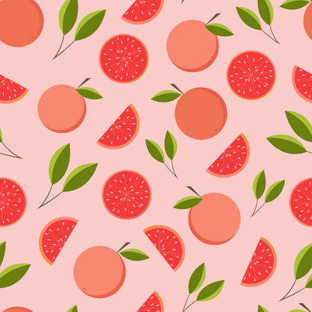 Vector seamless pattern with grapefruits, summer bright juicy printのイラスト素材