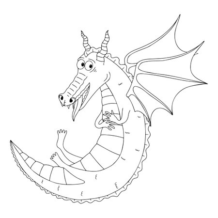 Vector dragon illustration, children's coloring book illustrationのイラスト素材