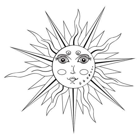 Vector illustration of the sun in the style of line artのイラスト素材