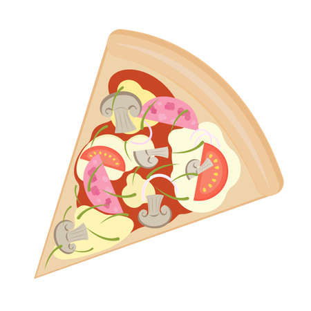 Vector illustration of a slice of pizza with mushrooms and hamのイラスト素材