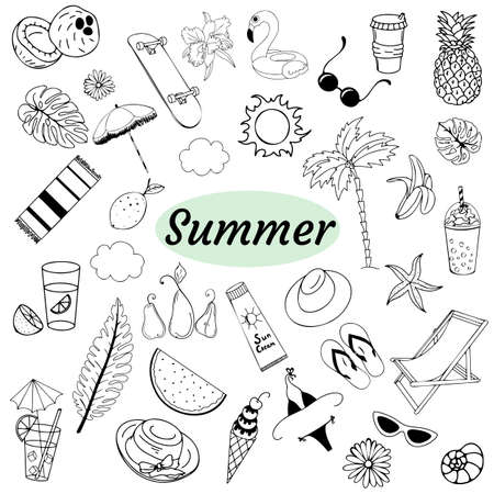 Vector illustration, set of doodle illustrations, summer, summer illustration, summer collectionのイラスト素材
