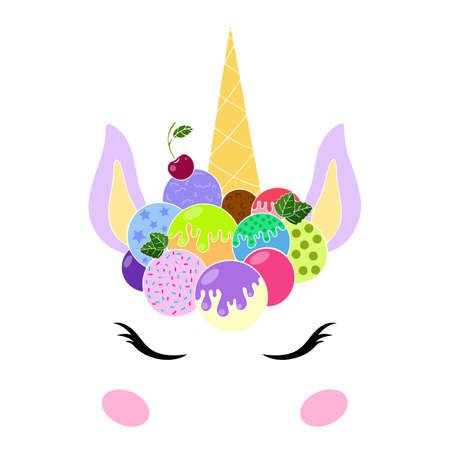 Fantasy invitation for decoration design. Vector illustration UNICORN Colorful holiday background. Decorative element. Poster, card, bannerのイラスト素材